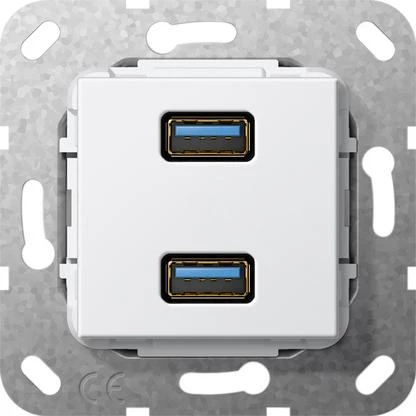  артикул 568503 название Зарядное устройство USB с двумя выходами, Белый, Gira