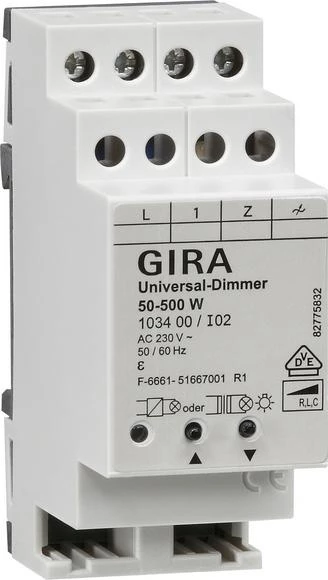  артикул 103400 название Gira Мех Универсальный светорегулятор на DIN-рейку 50-500W/VA