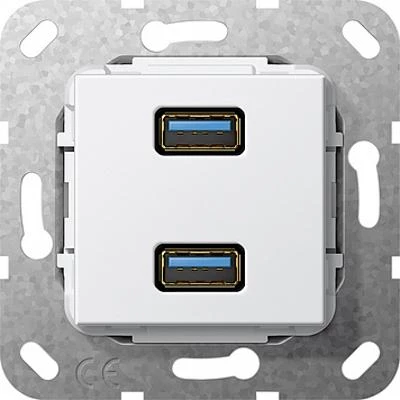  артикул 568403 название Зарядное устройство USB с двумя выходами, Белый, Gira